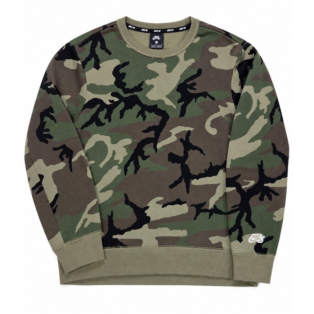 Mens Nike SB Icon Camo Crewneck Sweatshirt Large Green Woodland Camouflage